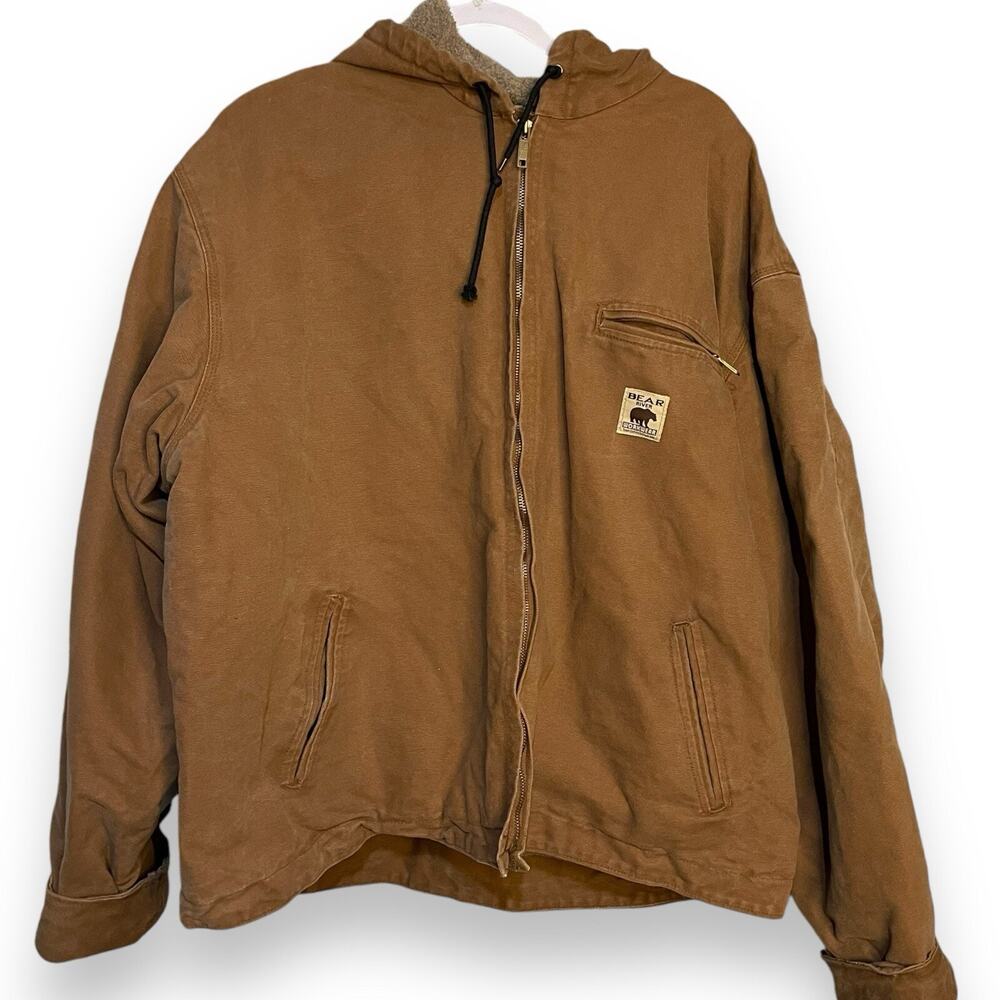 Vintage Bear River Workwear Coat Mens 2XL Brown Sherpa Fleece Lined Outdoor Hood